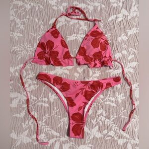 Pink and Red Floral Bikini Set